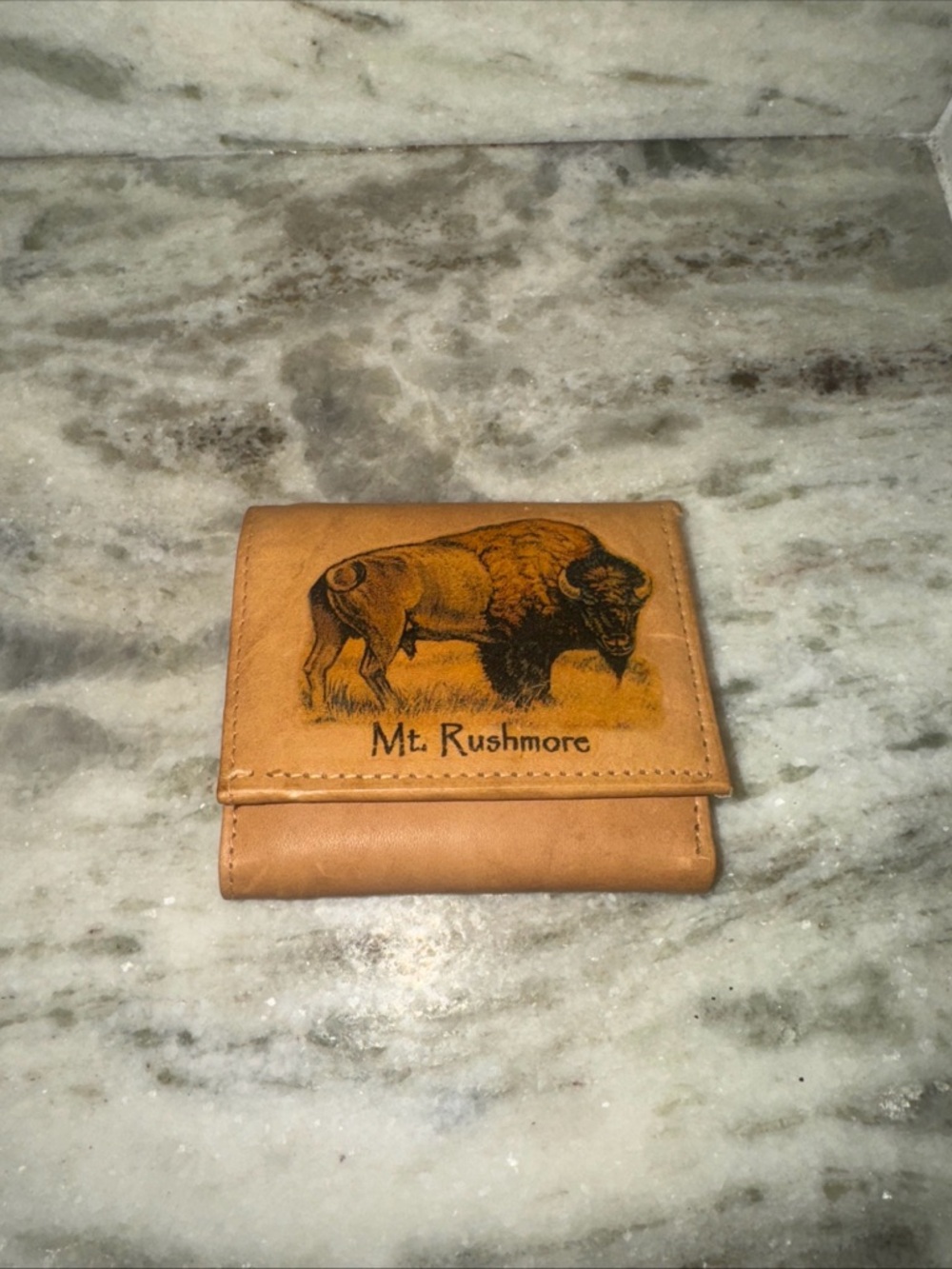 Tan Leather Bison Wallet Mount Rushmore gift shop - Men’s Accessory